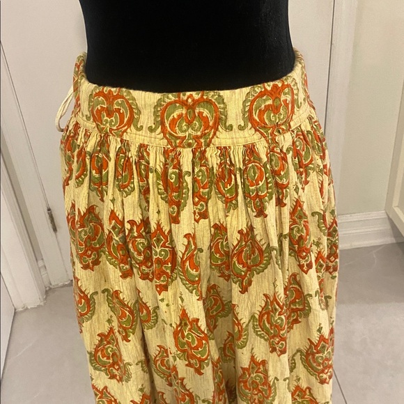 BOHO Maxi Paisley Print Skirt in Hand Woven Cotton, drawstring Waist Size Small - Picture 5 of 12